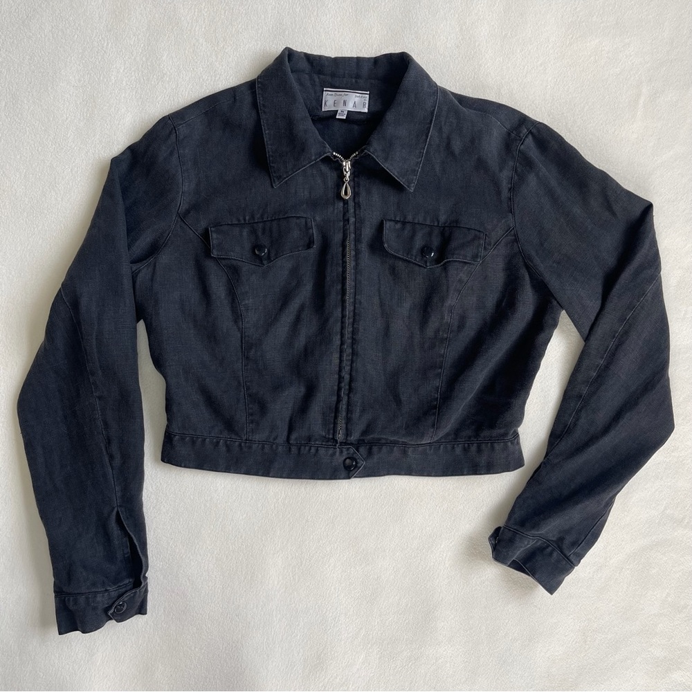 Ann Tijan for KENAR vintage 100% linen dark grey crop jacket • size MP